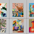 Vibrant Modern Oil Paintings Featuring Abstract Shapes Flowers And Cactus Designs