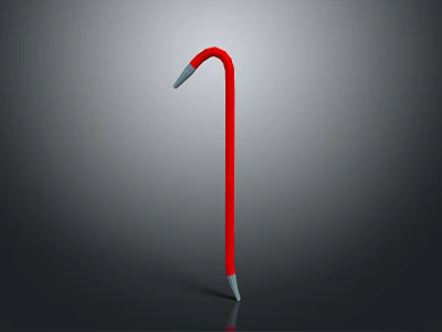 Red Curved Handle Walking Cane With Metal Tip And Sturdy Structure 3d model