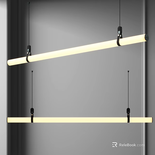 Modern Minimalist Pendant Lights Long Strip White Light With Black Fixtures Installed On Gray Ceiling 3d model 