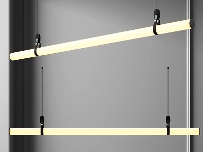 Modern Minimalist Pendant Lights Long Strip White Light With Black Fixtures Installed On Gray Ceiling 3d model