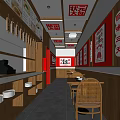 Traditional Chinese Restaurant Interior With Red Walls Decorative Paintings Wooden Tables Rattan Chairs And Counter