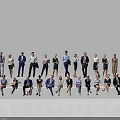 Group of People Standing and Sitting in Various Attire at Team Gathering in Professional Setting