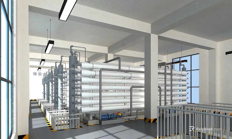 Industrial Workshop Interior With Multiple Metal Pipes Support Columns And Equipment Arrays 3d model 