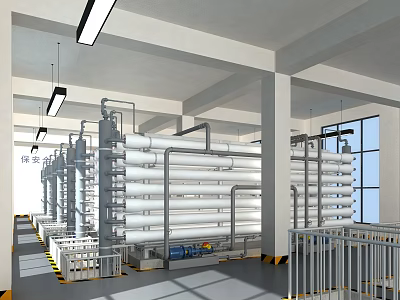 Industrial Workshop Interior With Multiple Metal Pipes Support Columns And Equipment Arrays 3d model