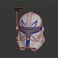 Advanced Sci Fi Combat Weapon Helmet With White Body Blue Accents And Antenna