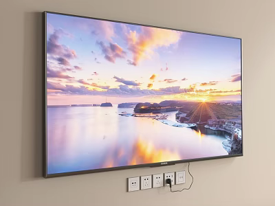Wall Mounted TV Displaying Stunning Sunset Ocean View With High Definition 3d model