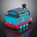 Blue Toy Train Locomotive With Red Base Black Chimney Number 1 On Reflective Surface