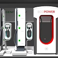 Modern Electric Vehicle Charging Stations With ECOENERGY And ECOPOWER Brand Designs
