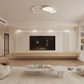 Modern Living Dining Room With White Sofas Rug Coffee Tables TV Wall And Ceiling Light
