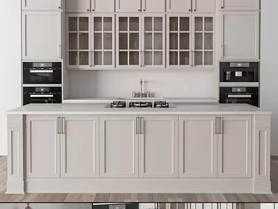 Modern Kitchen Interior With White Glass Door Cabinets And Countertop Appliances 3d model