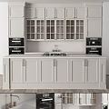 Modern Kitchen Interior With White Glass Door Cabinets And Countertop Appliances