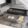 Combination Sofa Fabric Multi-person Sofa Coffee Table Combination Round Side Table Metal Lazy Chair Carpet Books Stairs 3d model