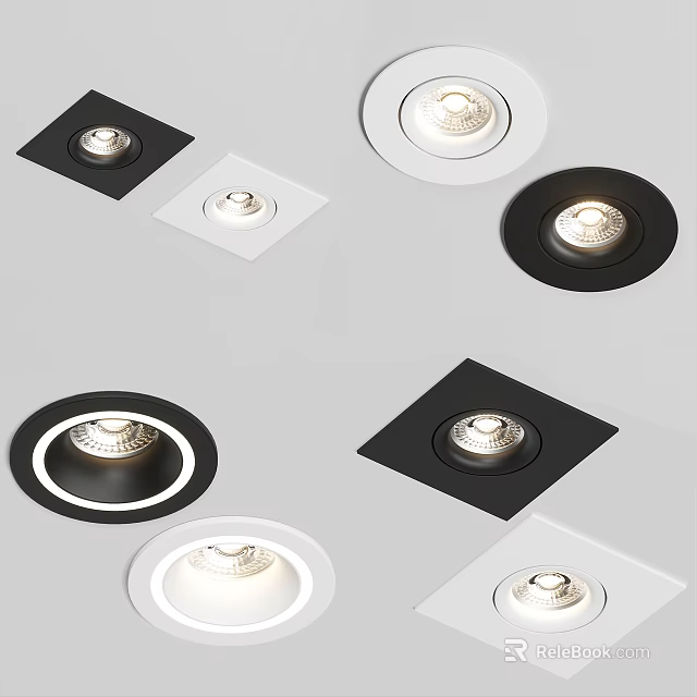 Modern Downlights And Spotlights With Circular Square Shapes Black White Ceiling Lights 3d model