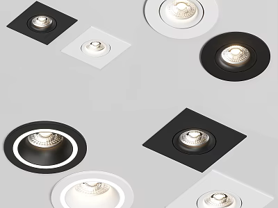 Modern Downlights And Spotlights With Circular Square Shapes Black White Ceiling Lights 3d model