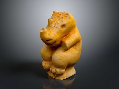 Yellow Hippo Sculpture Carved in Sitting Pose with Detailed Artistic Design and Smooth Texture 3d model