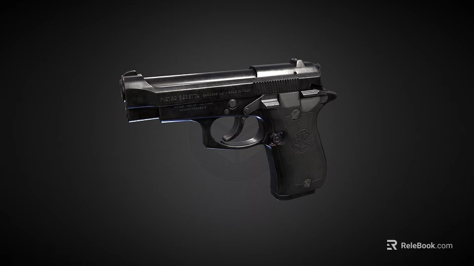Black Metallic Pistol Firearm Weapon With Detailed Grip And Trigger Design 3d model 
