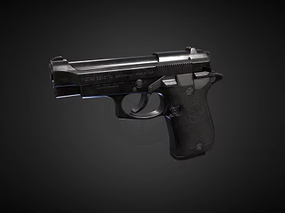 Black Metallic Pistol Firearm Weapon With Detailed Grip And Trigger Design 3d model