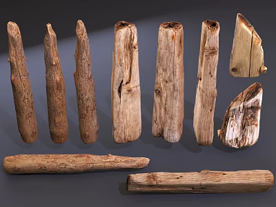 Natural Wooden Logs And Pieces With Rustic Texture And Various Shapes Sizes 3d model