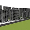 Modern High Rise Residential Buildings Exterior With Green Space Trees And Lawn