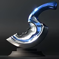 Modern Blue Silver Sculpture With Smooth Curves Metallic Material And Black Base