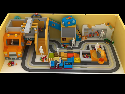 Colorful Indoor Kids Playground With Slide Toy Cars Building Blocks And Interactive Zones 3d model