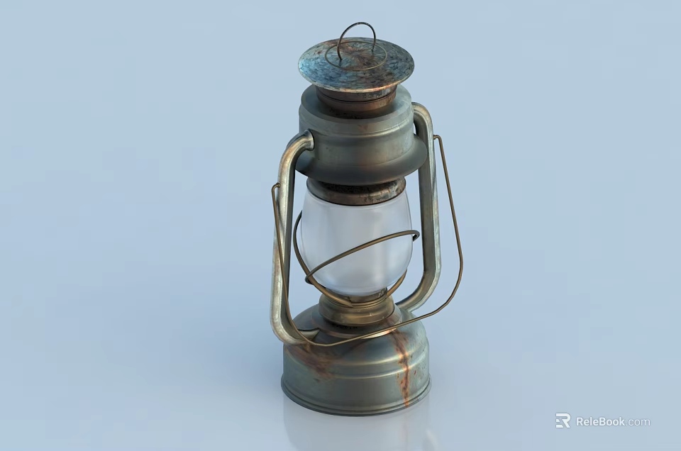 Vintage Metal Candle Lamp With Rustic Finish Glass Shade And Handle 3d model 