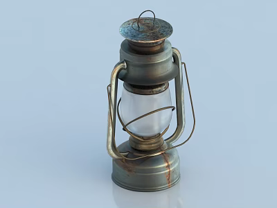 Vintage Metal Candle Lamp With Rustic Finish Glass Shade And Handle 3d model