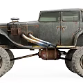 Vintage Rusty Functional Vehicle With Large Tires And Sturdy Modified Body 3d model