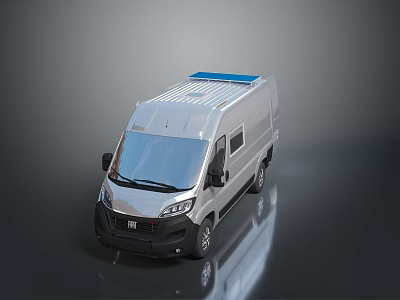 Modern Silver Bus With Blue Roof Front Grille And Reflective Surface 3d model