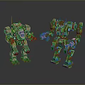 Two Green Mechanical Robots Standing With Mech Style Design And Arm Details