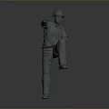 3D Construction Worker Model Wearing Safety Helmet With One Leg Raised And Hand Pointing Forward