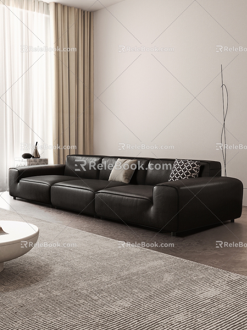 Modern Three-Seat Sofa Italian Minimalist Summer Figure Sofa Large Black Cow Sofa 3d model