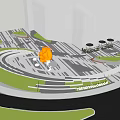 Modern Urban Plaza Design With Circular Layout Yellow Sculpture Lawn Areas And Pedestrians