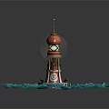 Decorative Lighthouse Themed Furniture Model Featuring Lit Light And Blue Wave Base Design