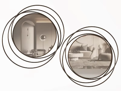 Two Modern Round Mirrors With Layered Circular Ring Frames For Interior Wall Decor 3d model