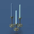 Three Blue and White Candles on Metal Candle Holders for Home Living Decor
