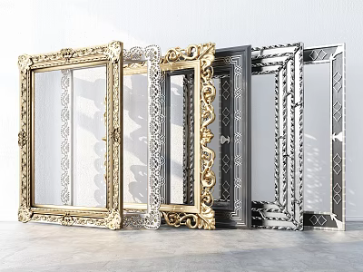 Decorative Mirrors With Ornate Gold And Silver Frames For Home Decor 3d model