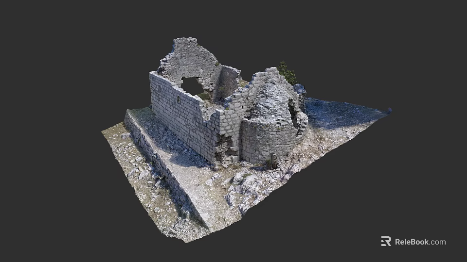 Garden Landscape With Ancient Stone Ruins Rubble And Small Greenery 3d model 