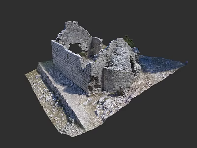 Garden Landscape With Ancient Stone Ruins Rubble And Small Greenery 3d model