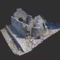 Garden Landscape With Ancient Stone Ruins Rubble And Small Greenery