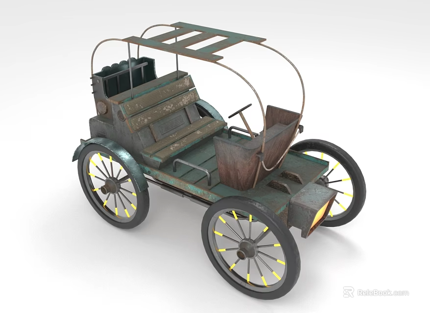 Antique Vintage Car With Open Top Design Classic Wooden Seats And Spoked Wheels 3d model 