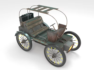 Antique Vintage Car With Open Top Design Classic Wooden Seats And Spoked Wheels 3d model
