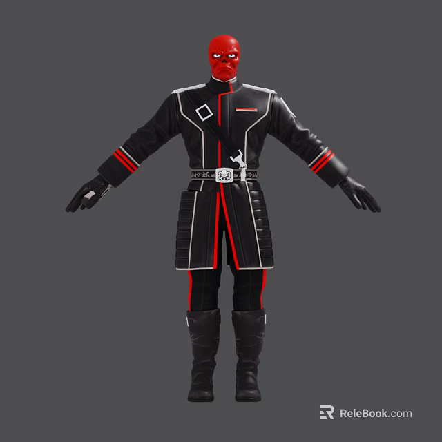 Game Movie Character With Red Head Black Coat Red Stripes And White Accents 3d model 