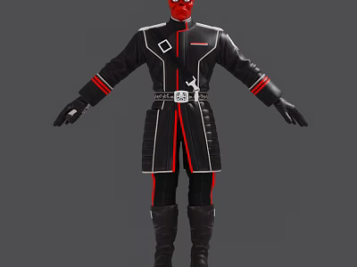 Game Movie Character With Red Head Black Coat Red Stripes And White Accents 3d model