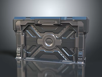 Futuristic Industrial Metal Panel With Geometric Patterns And Circular Center Design 3d model