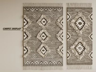 Square Carpets Featuring Intricate Geometric Patterns and Fringed Tassels 3d model