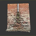 Red Brick Wall Structure With White Pipe And Broken Bottom Fragments 3d model