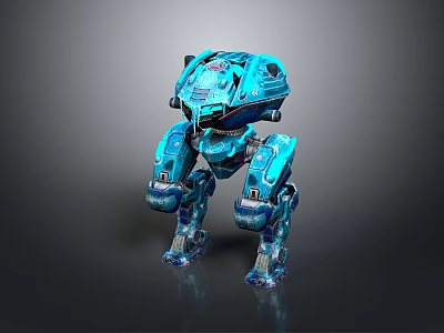 Blue Mech Game Movie Character With 3D Mechanical Armored Structure Design Features 3d model