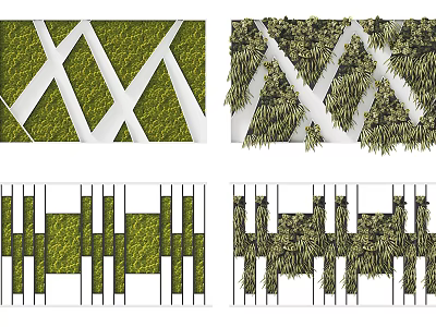 Green Plant Wall Designs With Crossed White Lattice And Various Plant Patterns 3d model