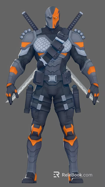 Armored Black and Orange Game and Movie Character with Full Body Armor Details 3d model 